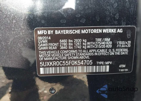 2015 BMW X5 xDrive35I z USA, uszkodzony, nr VIN 5UXKR0C55F0K54705